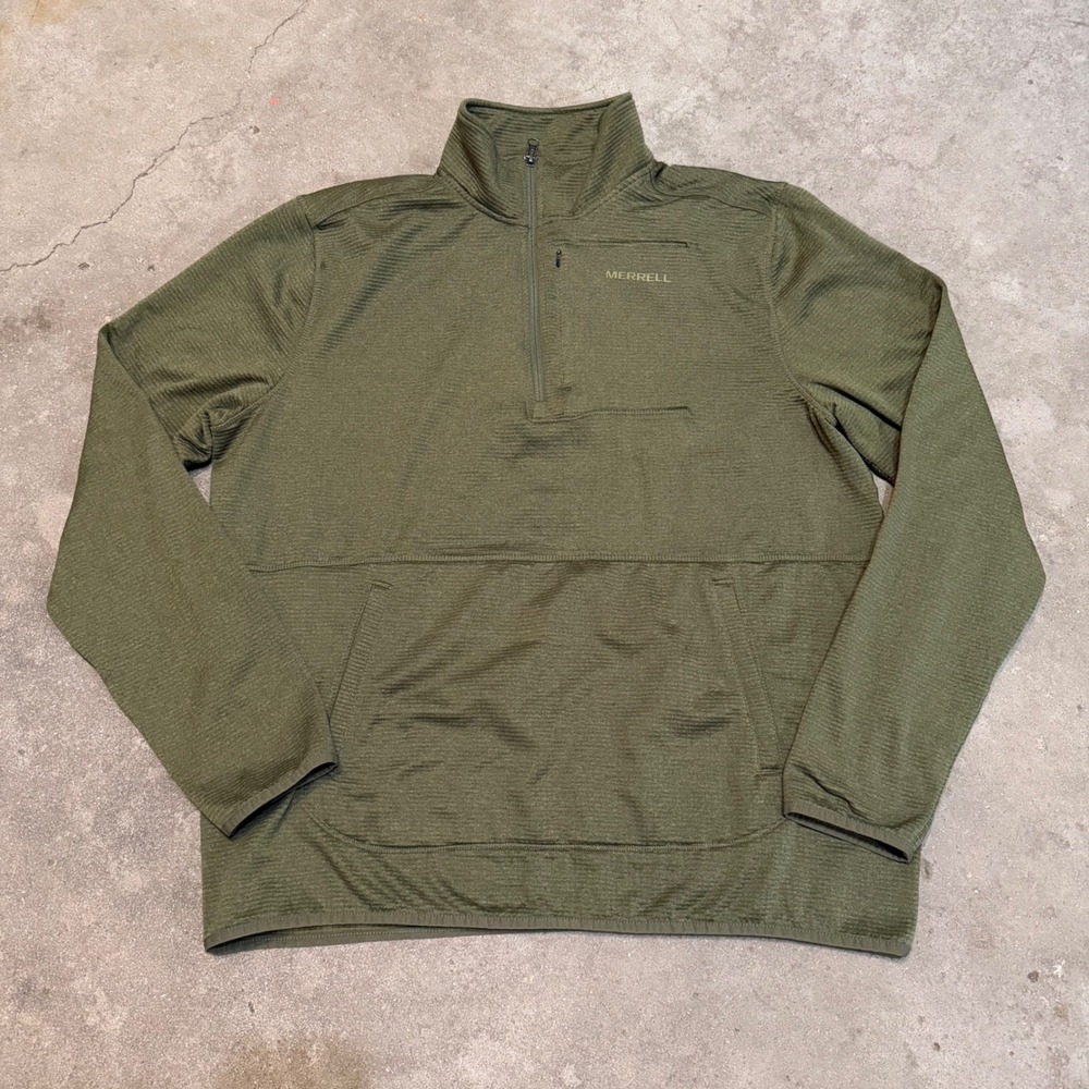 Merrell Pullover Men XL Green 1/4 Zip Grid Fleece Kangaroo Pocket H0425-01